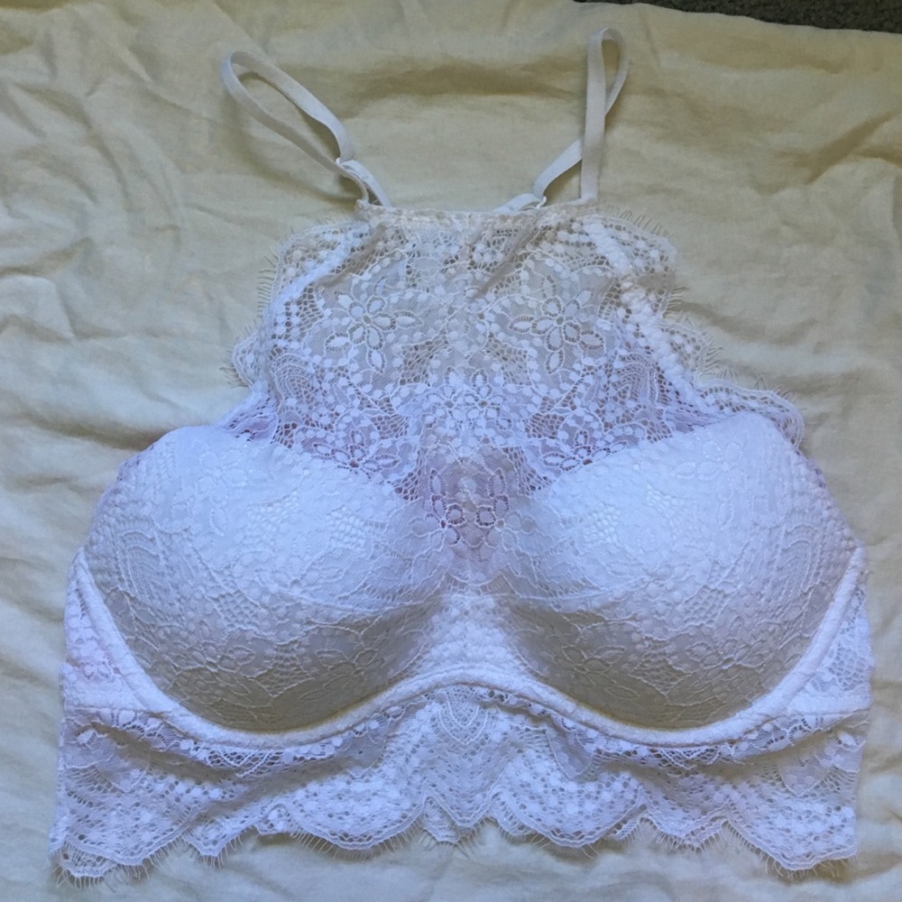 VS PINK high neck eyelash lace bralette size S